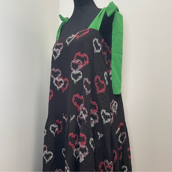 Sandro- Delicate Heart-Motif Midi Dress With Green Straps Size Medium - Picture 10 of 16